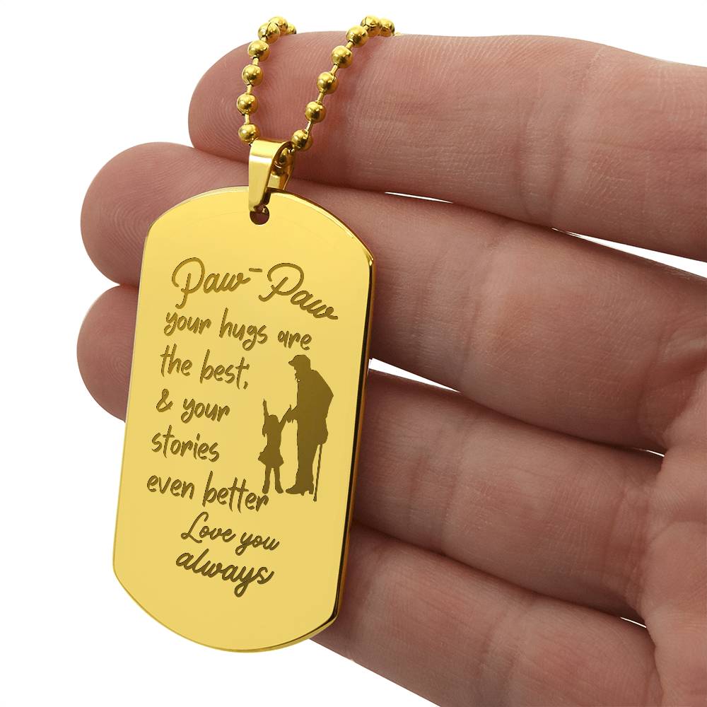 Engraved Dog Tag Necklace with Ball Chain | Personalized Unique Sentimental Gift for Grandfather who has everything | PawPaw Stories