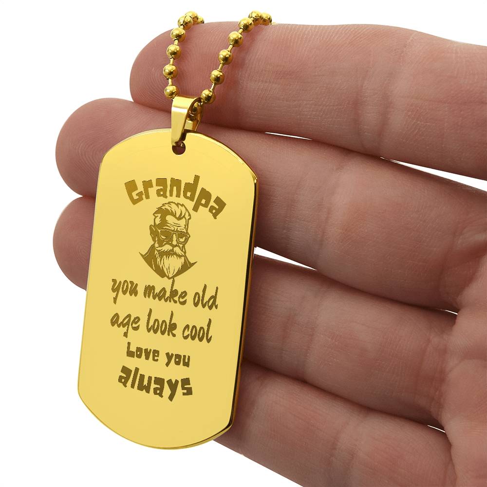 Engraved Dog Tag Necklace with Ball Chain | Personalized Unique Sentimental Gift for Grandfather who has everything  | Cool Grandpa
