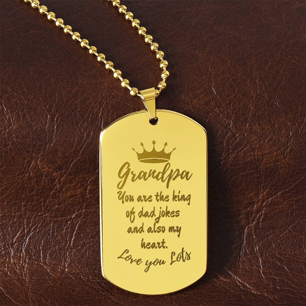 Engraved Dog Tag Necklace with Ball Chain | Personalized Unique Sentimental Gift for Grandfather who has everything | King of Dad Jokes
