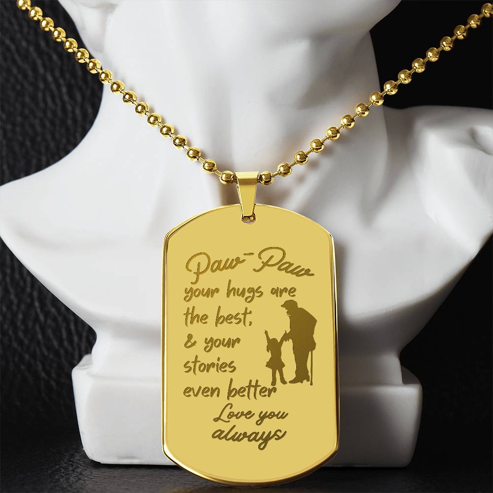 Engraved Dog Tag Necklace with Ball Chain | Personalized Unique Sentimental Gift for Grandfather who has everything | PawPaw Stories