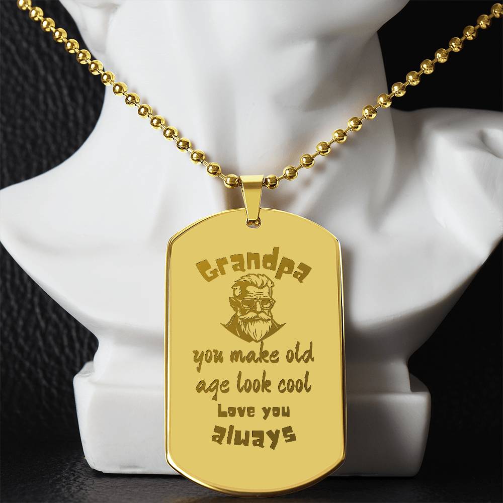Engraved Dog Tag Necklace with Ball Chain | Personalized Unique Sentimental Gift for Grandfather who has everything  | Cool Grandpa