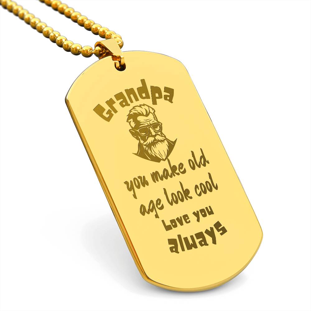 Engraved Dog Tag Necklace with Ball Chain | Personalized Unique Sentimental Gift for Grandfather who has everything  | Cool Grandpa
