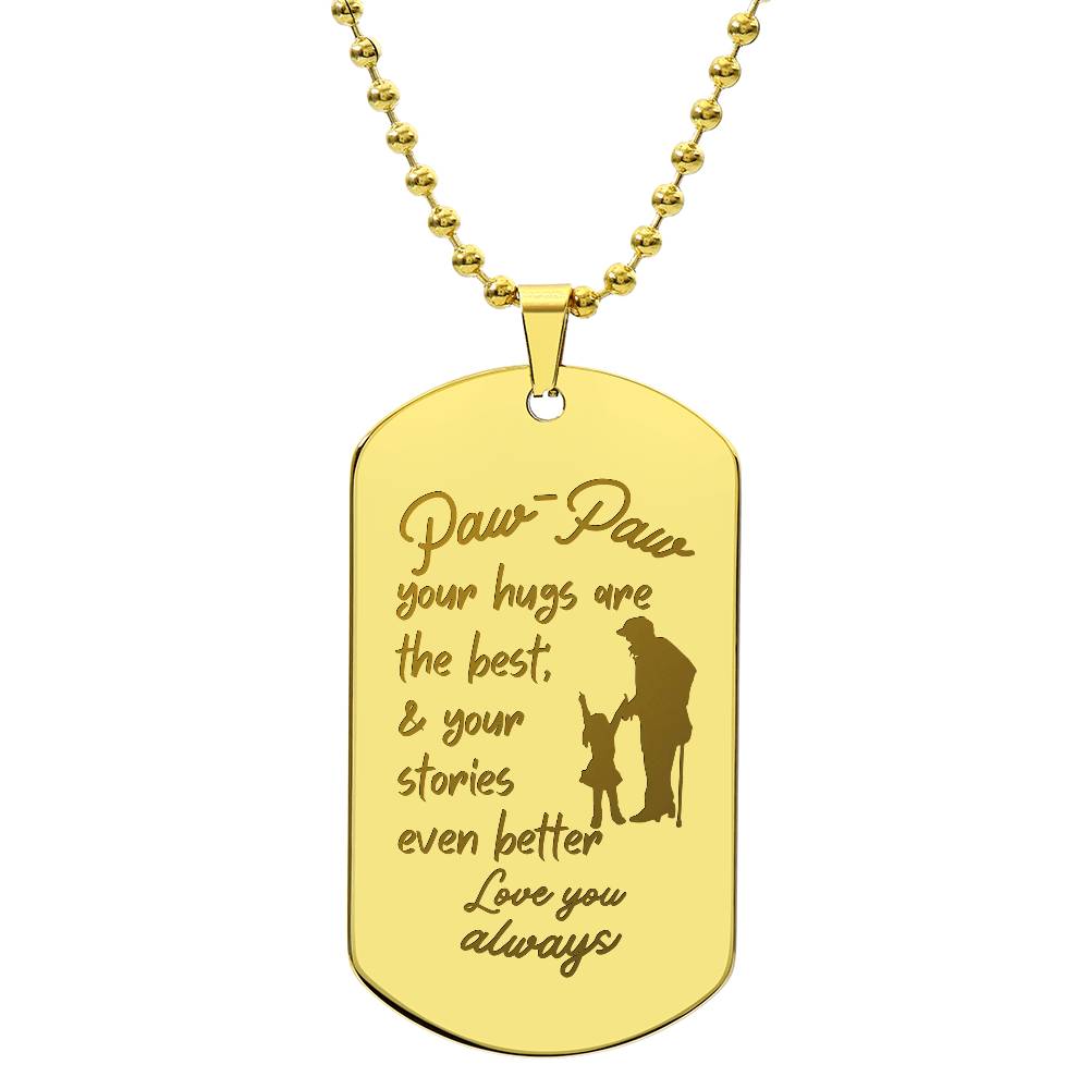 Engraved Dog Tag Necklace with Ball Chain | Personalized Unique Sentimental Gift for Grandfather who has everything | PawPaw Stories