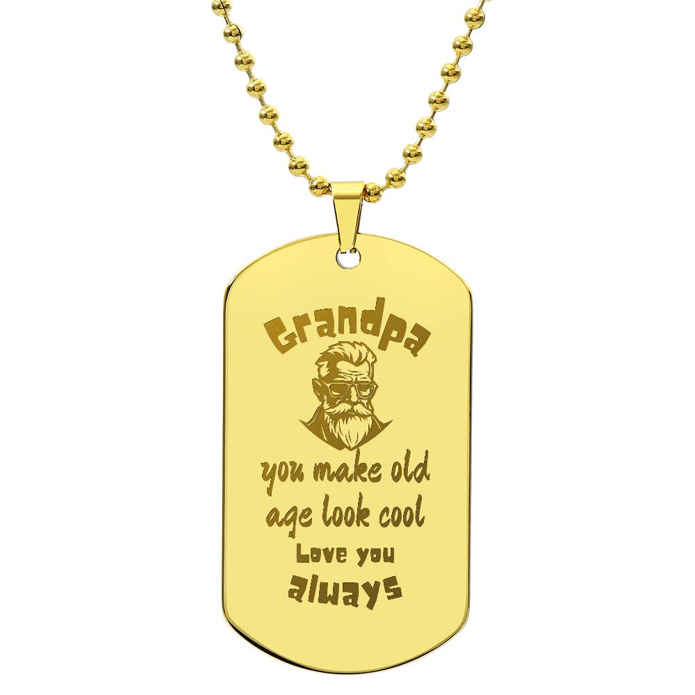 Engraved Dog Tag Necklace with Ball Chain | Personalized Unique Sentimental Gift for Grandfather who has everything  | Cool Grandpa