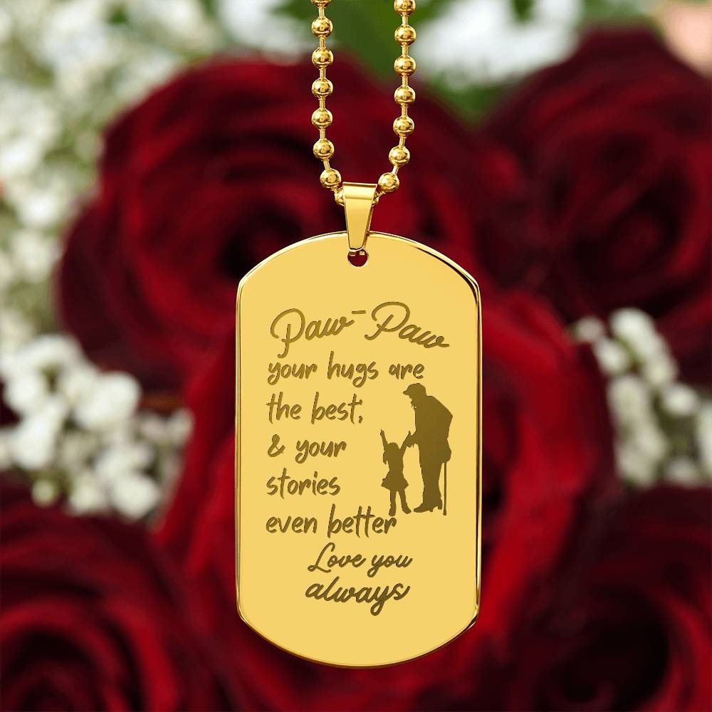 Engraved Dog Tag Necklace with Ball Chain | Personalized Unique Sentimental Gift for Grandfather who has everything | PawPaw Stories