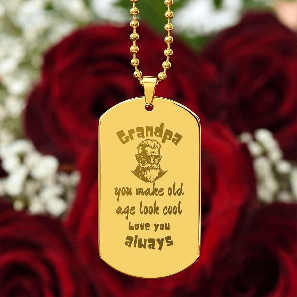 Engraved Dog Tag Necklace with Ball Chain | Personalized Unique Sentimental Gift for Grandfather who has everything  | Cool Grandpa