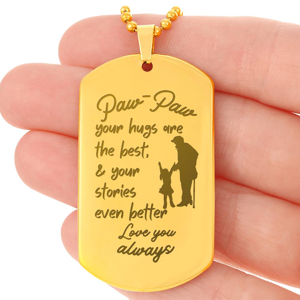 Engraved Dog Tag Necklace with Ball Chain | Personalized Unique Sentimental Gift for Grandfather who has everything | PawPaw Stories