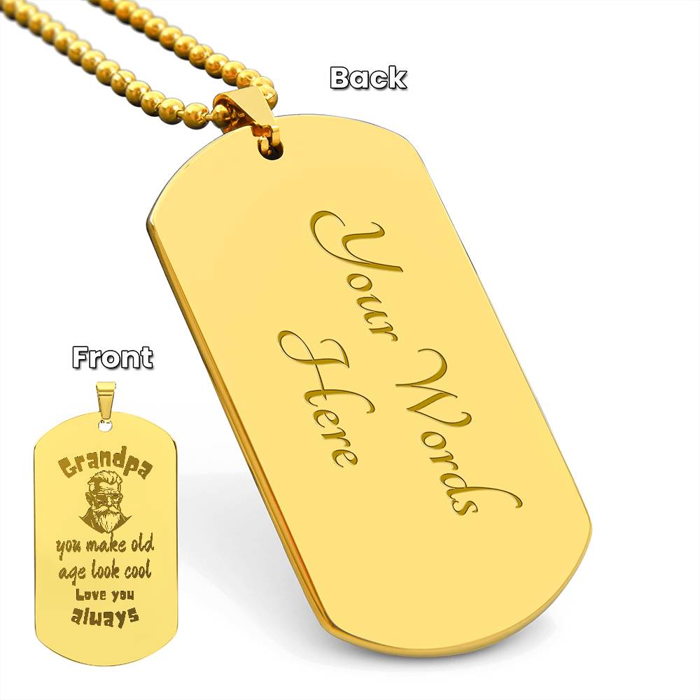 Engraved Dog Tag Necklace with Ball Chain | Personalized Unique Sentimental Gift for Grandfather who has everything  | Cool Grandpa