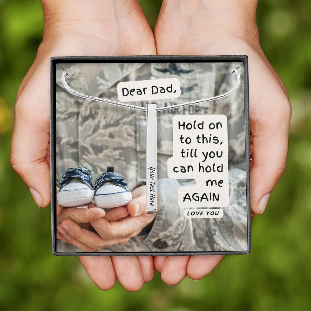 Long Distance Military Dad Gift from Newborn Baby | Gift for New Dad | Personalized Vertical Bar / Stick Necklace | To Father from Son
