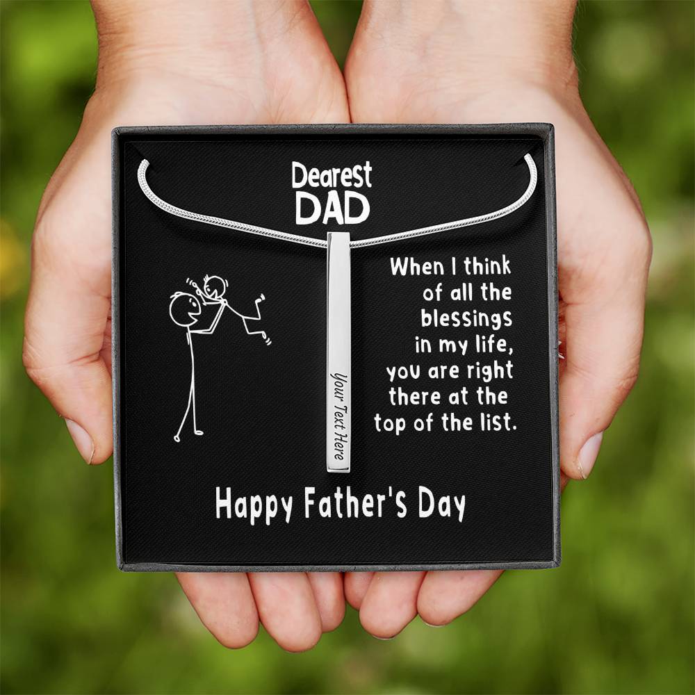 Cute Father's Day Personalized Vertical Bar / Stick Necklace | To Father from Son - You are my Blessing