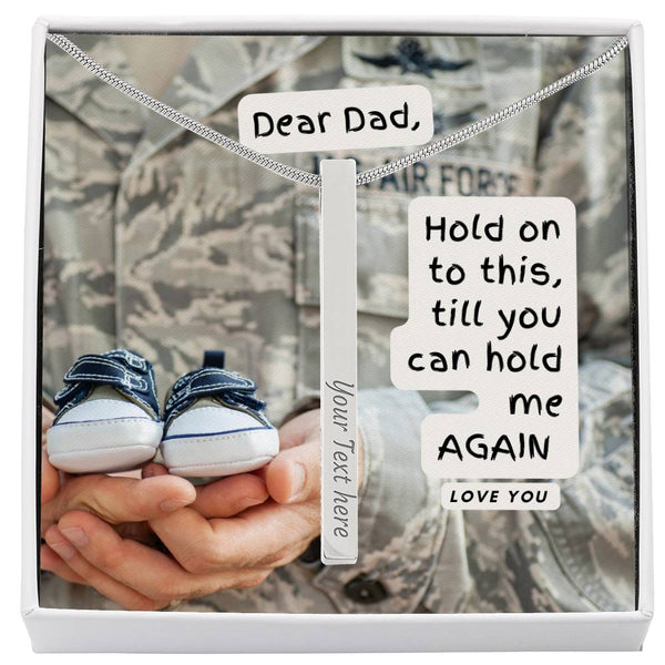 Long Distance Military Dad Gift from Newborn Baby | Gift for New Dad | Personalized Vertical Bar / Stick Necklace | To Father from Son