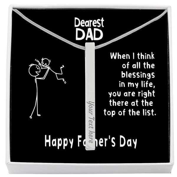 Cute Father's Day Personalized Vertical Bar / Stick Necklace | To Father from Son - You are my Blessing