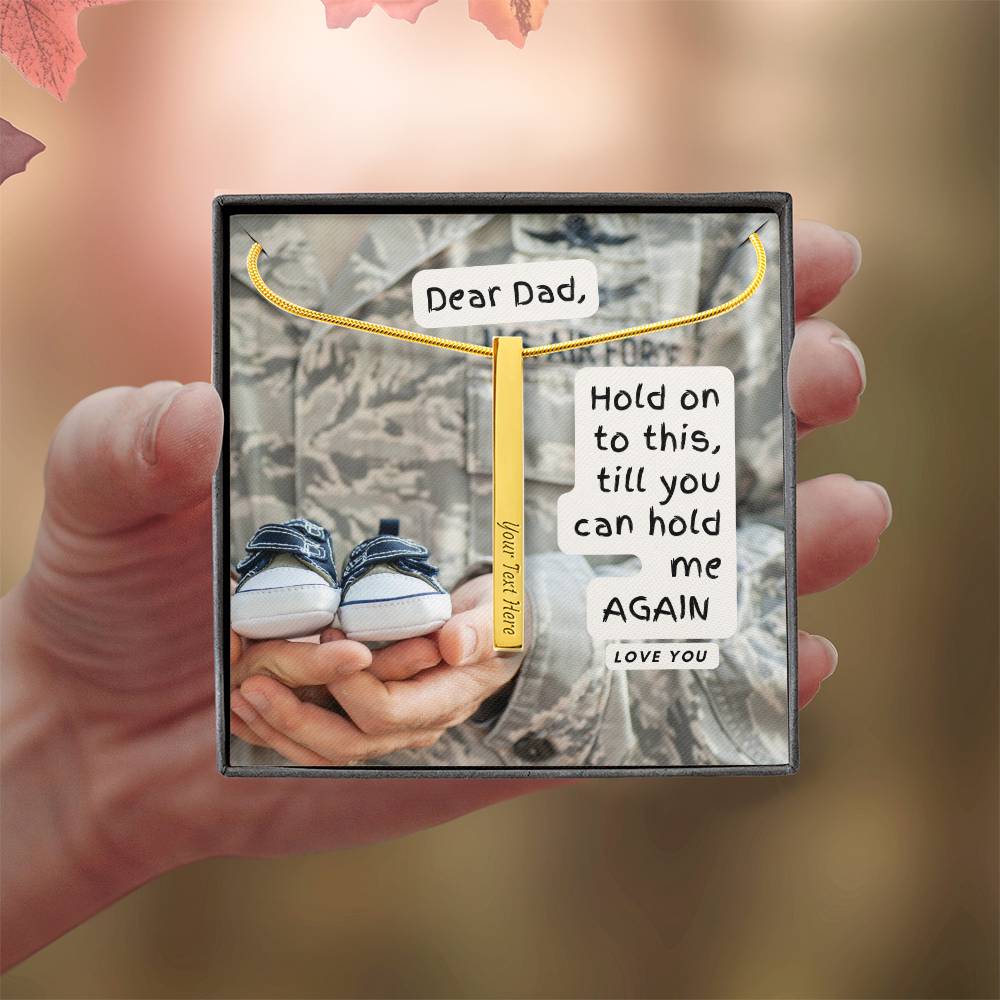 Long Distance Military Dad Gift from Newborn Baby | Gift for New Dad | Personalized Vertical Bar / Stick Necklace | To Father from Son