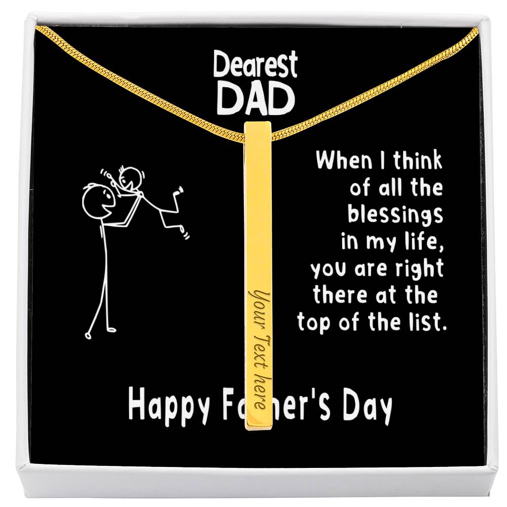 Cute Father's Day Personalized Vertical Bar / Stick Necklace | To Father from Son - You are my Blessing
