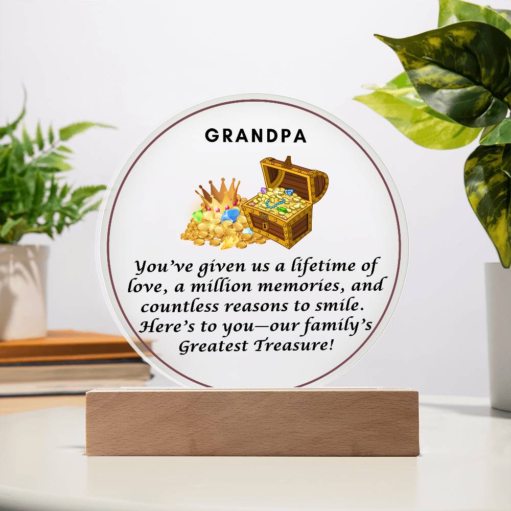 Grandparent day Gift for Gramps | Thoughtful Cute present for Grandpa who has everything | LED Acrylic Plaque | Our Greatest Treasure