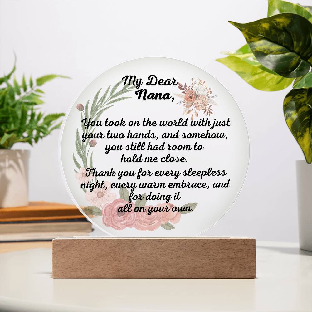 Single Grandma gift on Grandparent day for Nana | Thoughtful Cute present for Grammy who has everything | LED Acrylic Plaque | Hold me Close