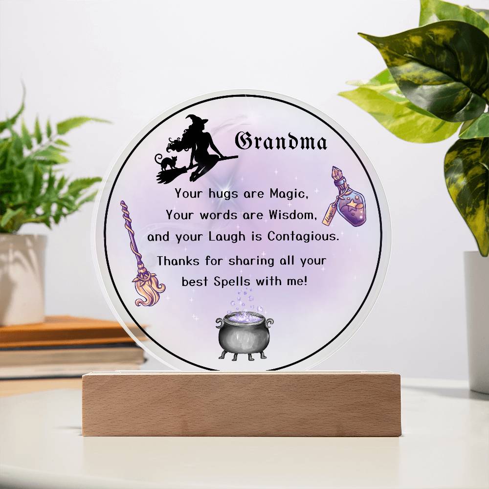Grandparent day Gift for Nana | Thoughtful Cute present for Grammy who has everything | LED Acrylic Plaque | Magic Spells