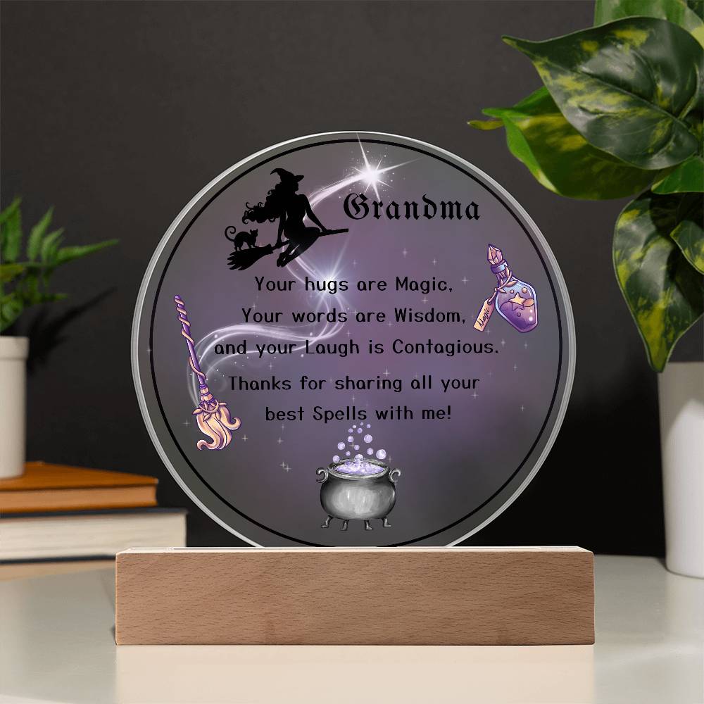 Grandparent day Gift for Nana | Thoughtful Cute present for Grammy who has everything | LED Acrylic Plaque | Magic Spells