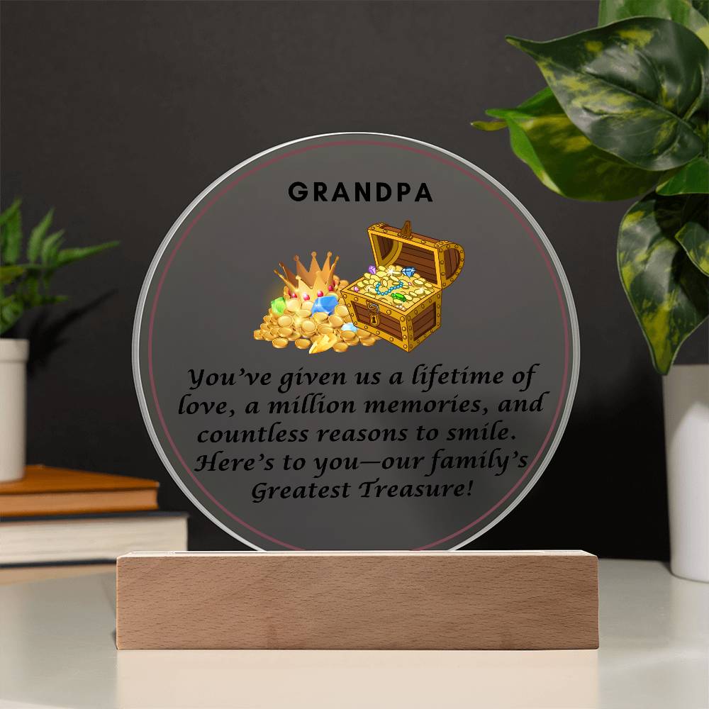 Grandparent day Gift for Gramps | Thoughtful Cute present for Grandpa who has everything | LED Acrylic Plaque | Our Greatest Treasure