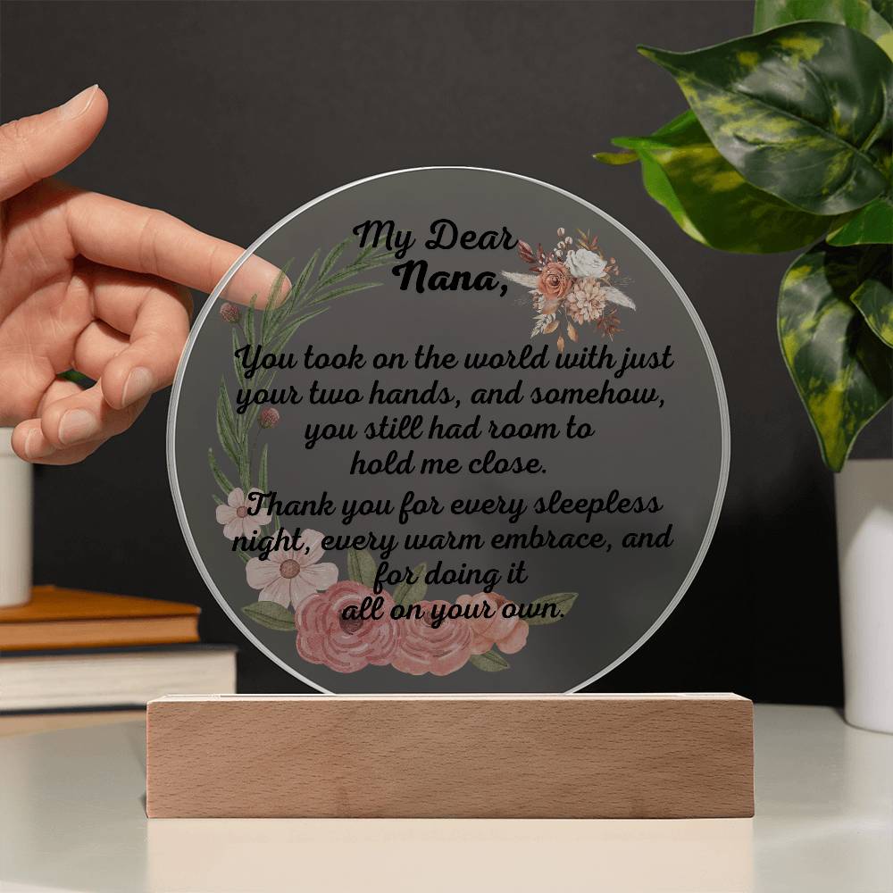 Single Grandma gift on Grandparent day for Nana | Thoughtful Cute present for Grammy who has everything | LED Acrylic Plaque | Hold me Close