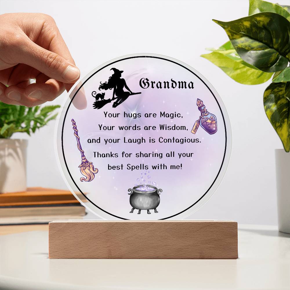 Grandparent day Gift for Nana | Thoughtful Cute present for Grammy who has everything | LED Acrylic Plaque | Magic Spells