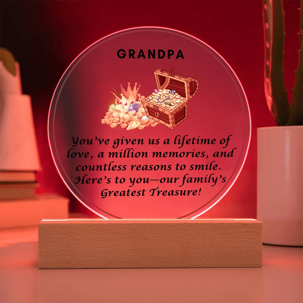 Grandparent day Gift for Gramps | Thoughtful Cute present for Grandpa who has everything | LED Acrylic Plaque | Our Greatest Treasure