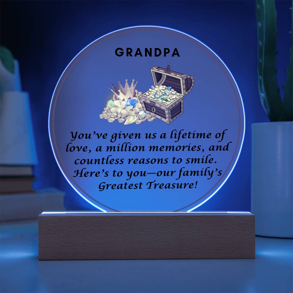 Grandparent day Gift for Gramps | Thoughtful Cute present for Grandpa who has everything | LED Acrylic Plaque | Our Greatest Treasure
