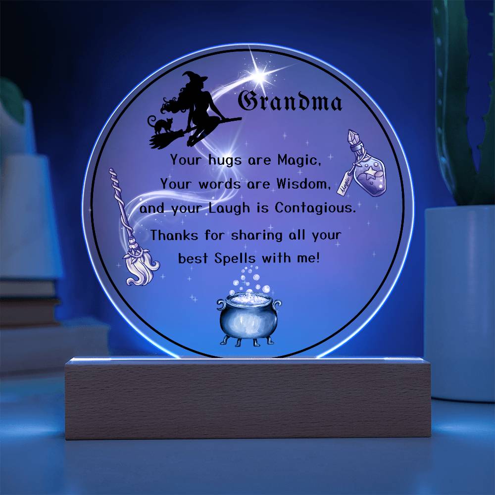Grandparent day Gift for Nana | Thoughtful Cute present for Grammy who has everything | LED Acrylic Plaque | Magic Spells