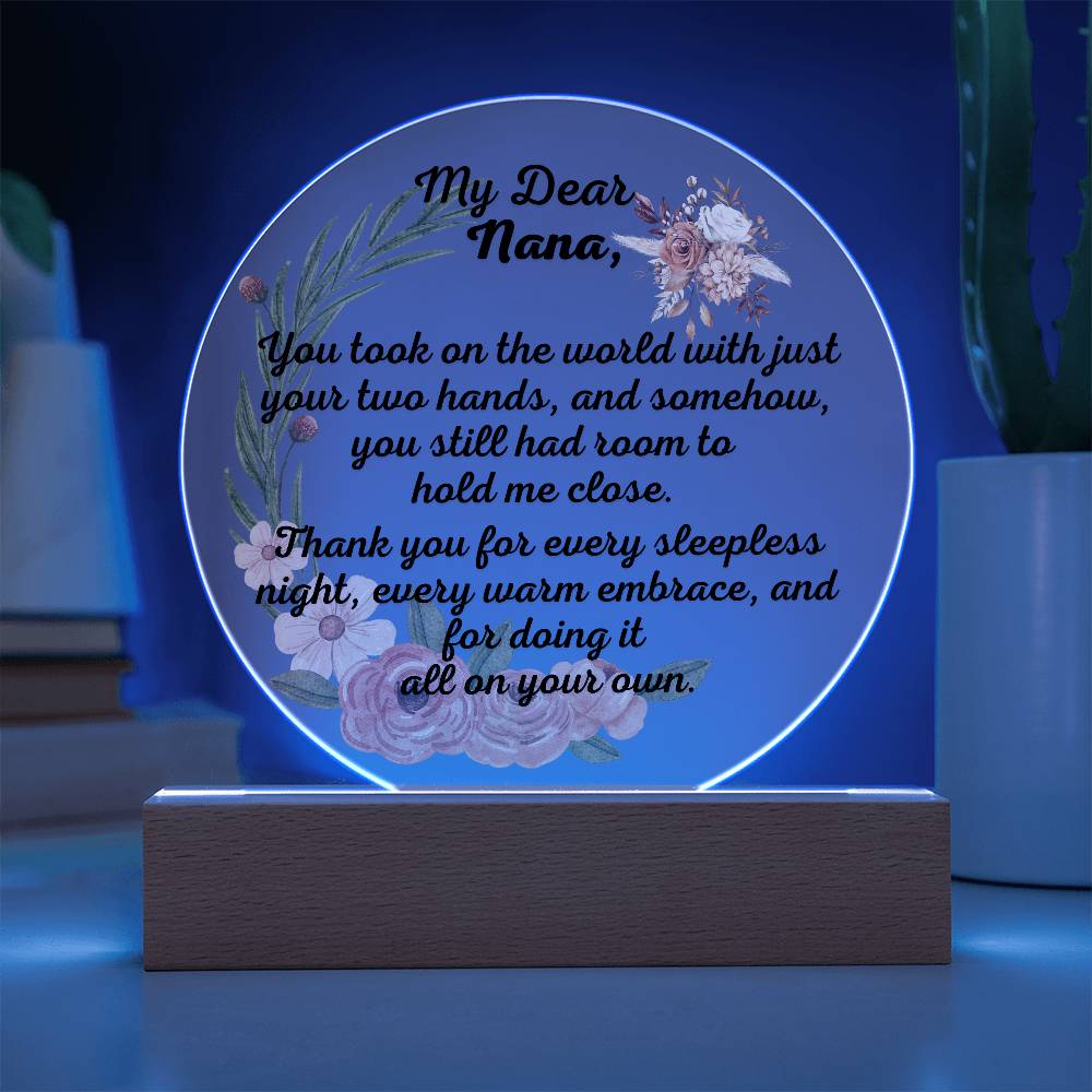 Single Grandma gift on Grandparent day for Nana | Thoughtful Cute present for Grammy who has everything | LED Acrylic Plaque | Hold me Close