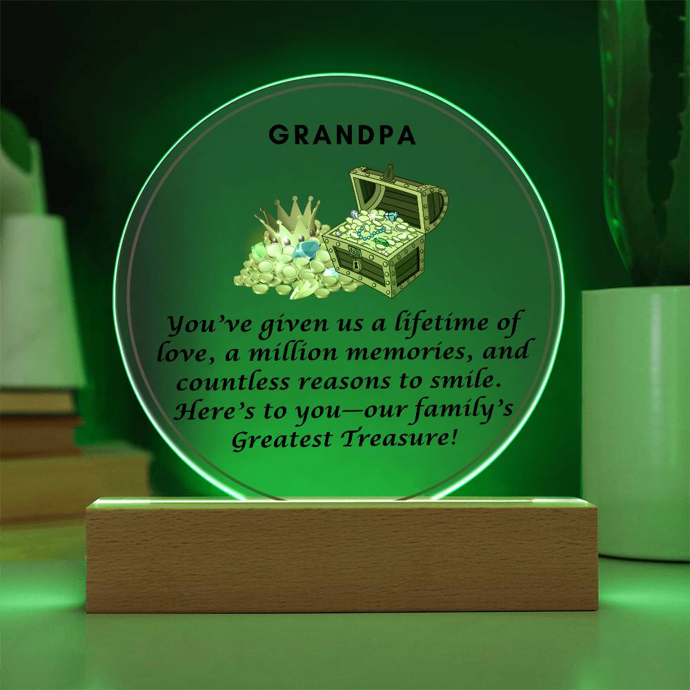 Grandparent day Gift for Gramps | Thoughtful Cute present for Grandpa who has everything | LED Acrylic Plaque | Our Greatest Treasure