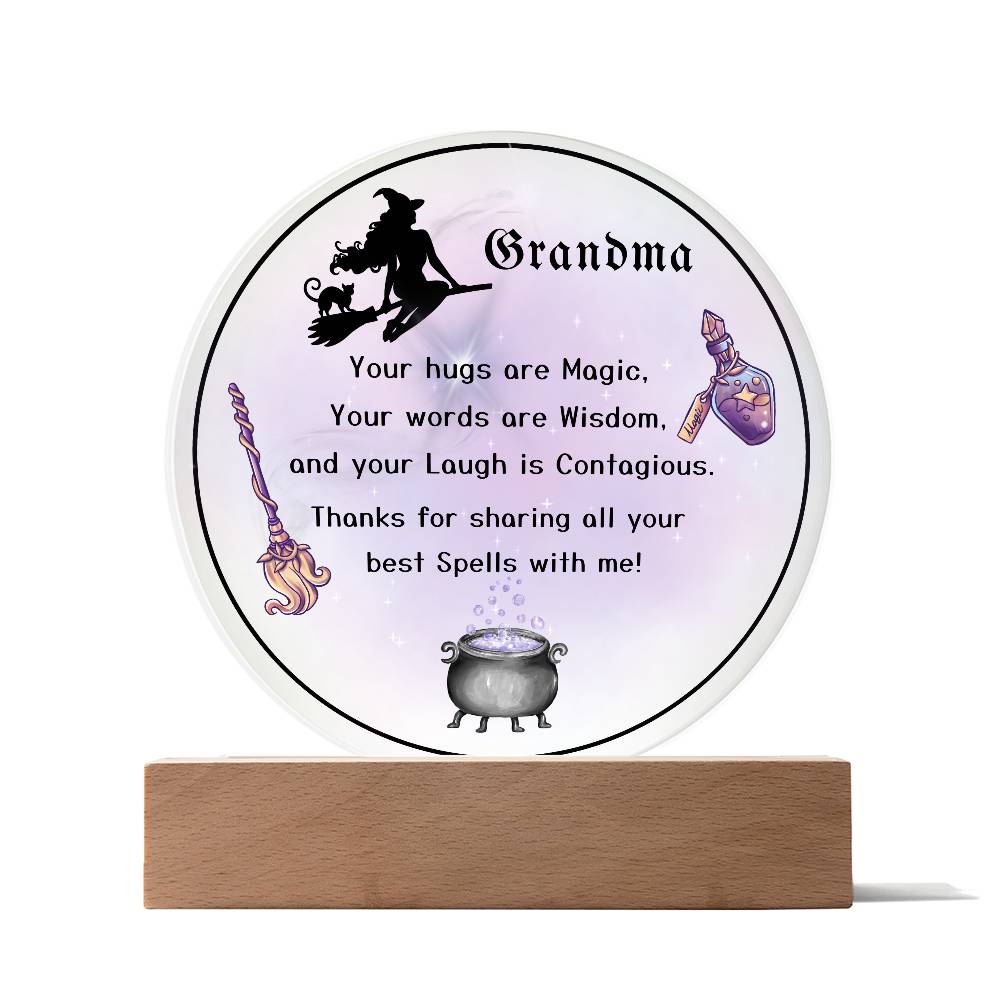 Grandparent day Gift for Nana | Thoughtful Cute present for Grammy who has everything | LED Acrylic Plaque | Magic Spells