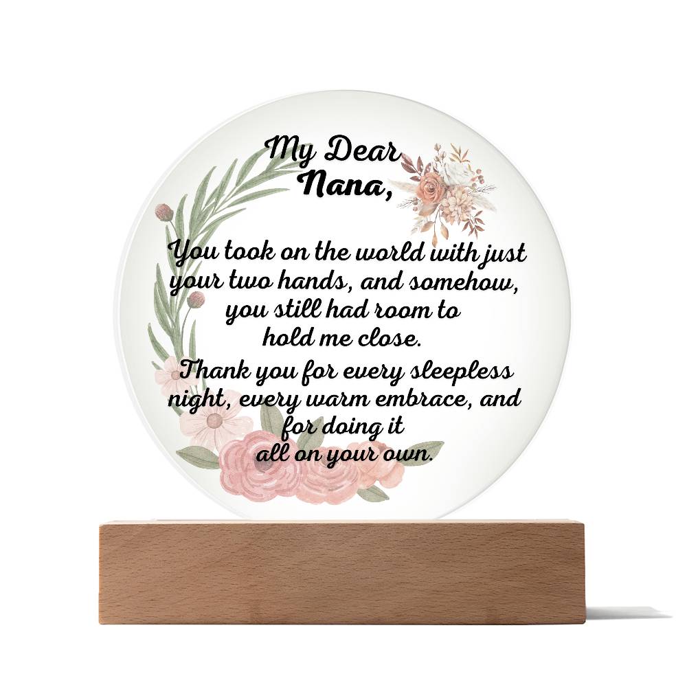 Single Grandma gift on Grandparent day for Nana | Thoughtful Cute present for Grammy who has everything | LED Acrylic Plaque | Hold me Close