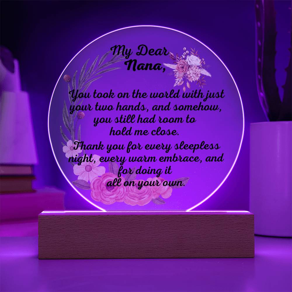 Single Grandma gift on Grandparent day for Nana | Thoughtful Cute present for Grammy who has everything | LED Acrylic Plaque | Hold me Close