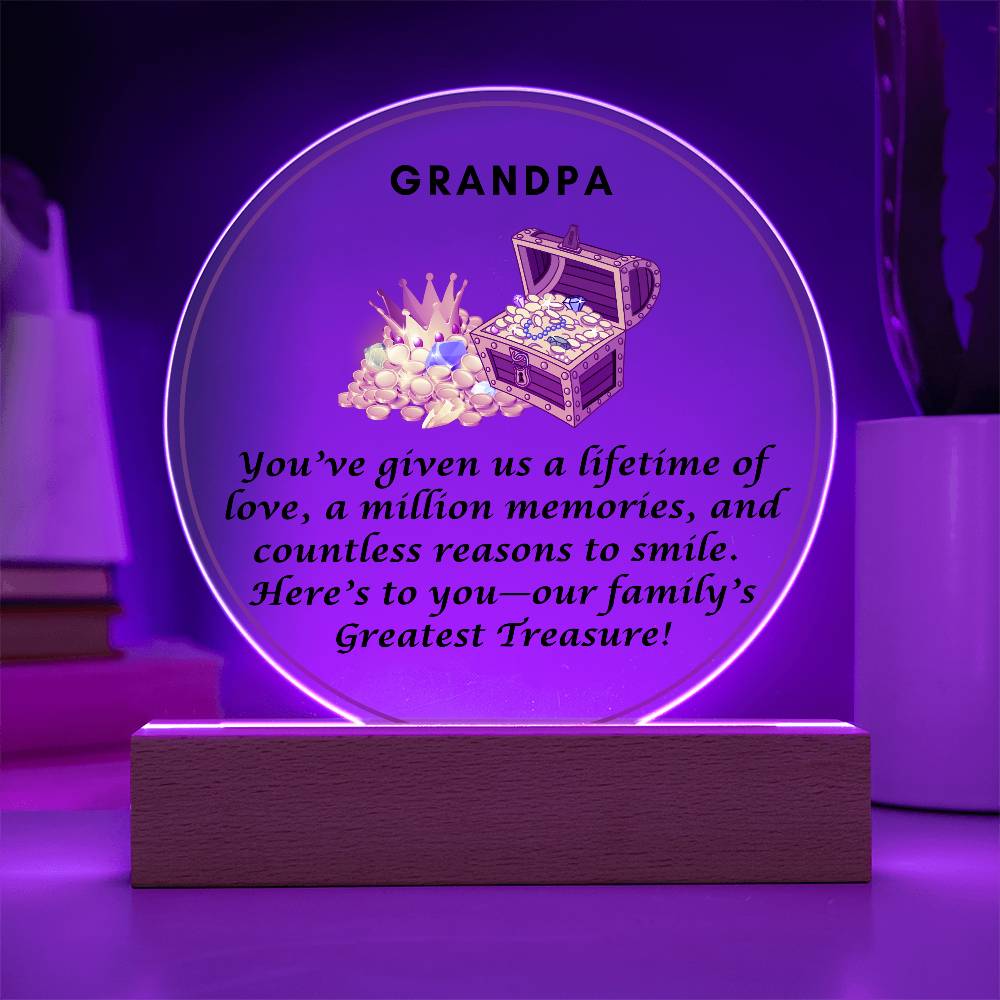 Grandparent day Gift for Gramps | Thoughtful Cute present for Grandpa who has everything | LED Acrylic Plaque | Our Greatest Treasure