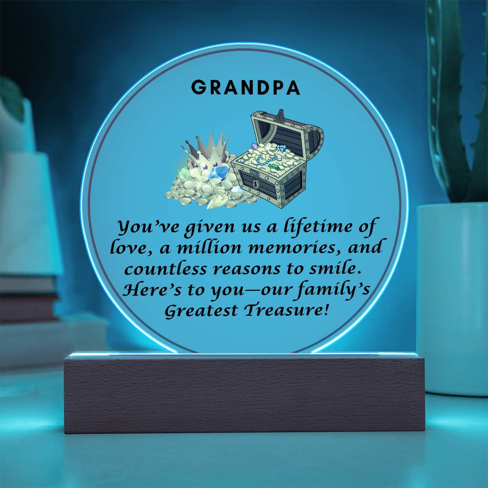 Grandparent day Gift for Gramps | Thoughtful Cute present for Grandpa who has everything | LED Acrylic Plaque | Our Greatest Treasure