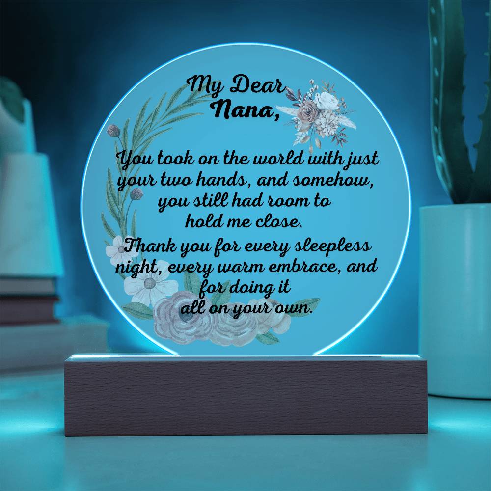 Single Grandma gift on Grandparent day for Nana | Thoughtful Cute present for Grammy who has everything | LED Acrylic Plaque | Hold me Close
