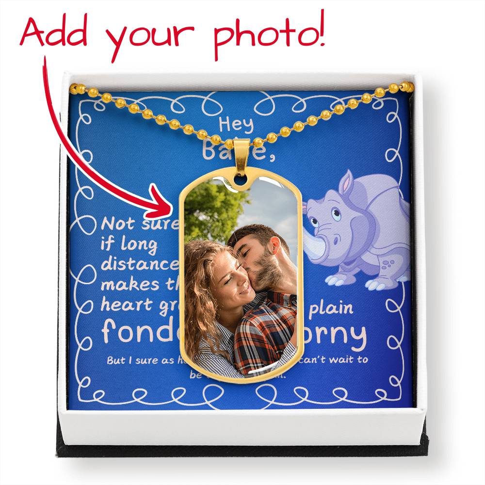 LDR Gift | Long Distance Relationship Gift for Him | Long Distance Love | Cute Funny Gift for Husband or Boyfriend - Fonder or Horny |  Personalized Dog Tag Necklace