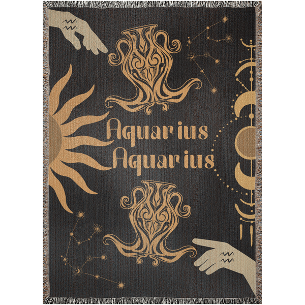 Zodiac Compatibility Match Woven Tapestry Throw Blanket | Astrology-inspired Home Decor | Aquarius & Aquarius Horoscope
