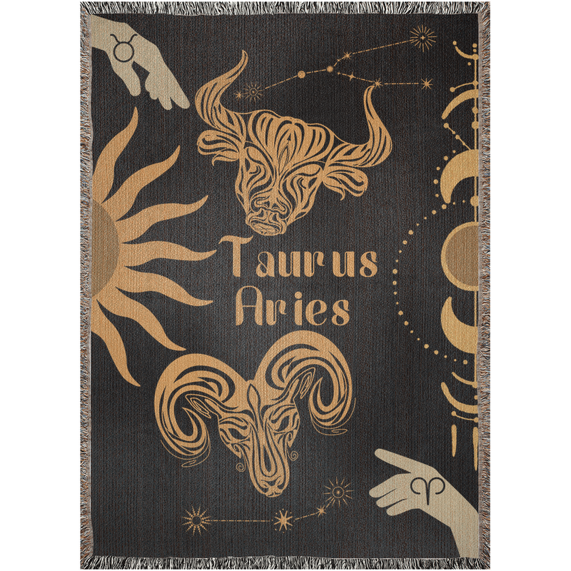 Zodiac Compatibility Match Woven Throw Tapestry Blanket | Astrology-inspired Home Decor | Aries & Taurus Horoscope