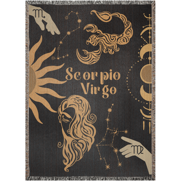 Zodiac Compatibility Match Woven Tapestry Throw Blanket | Astrology-inspired Home Decor | Scorpio & Virgo Horoscope