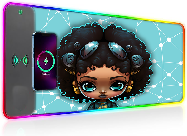 Wireless Charging Mouse Pad with RGB lighting | Waterproof | Oversized | Vibrant Prints | Cyber Girl