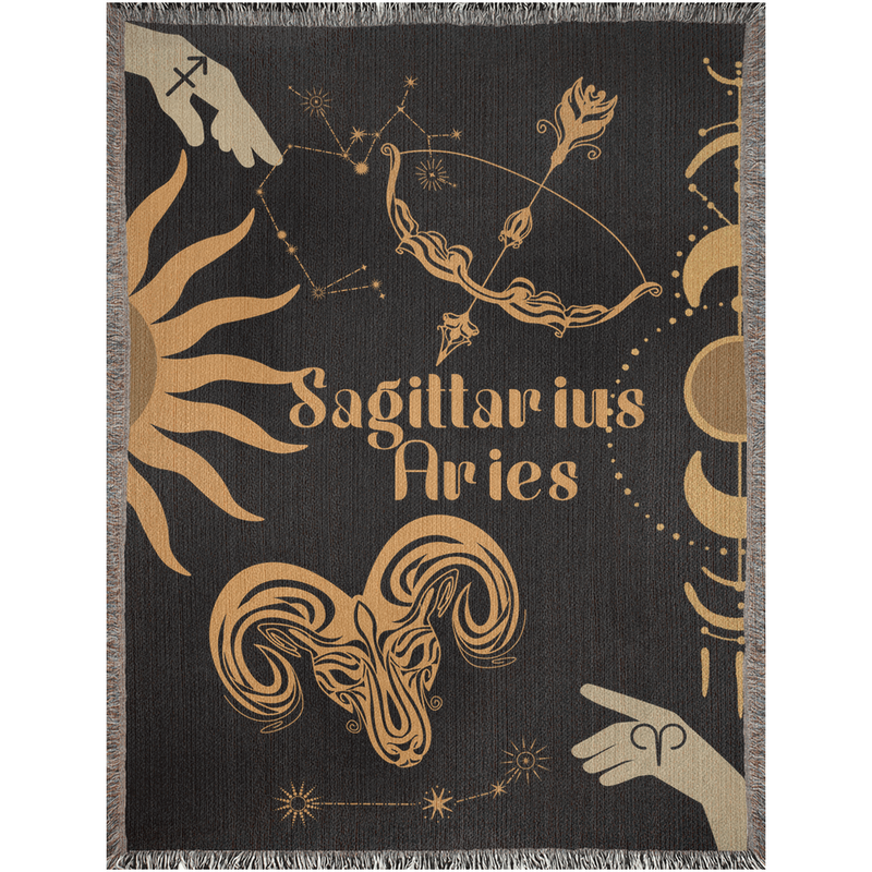 Zodiac Compatibility Match Woven Throw Tapestry Blanket | Astrology-inspired Home Decor | Sagittarius & Aries Horoscope