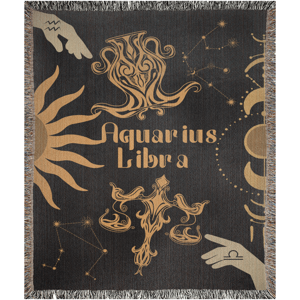 Zodiac Compatibility Match Woven Tapestry Throw Blanket | Astrology-inspired Home Decor | Aquarius & Libra Horoscope