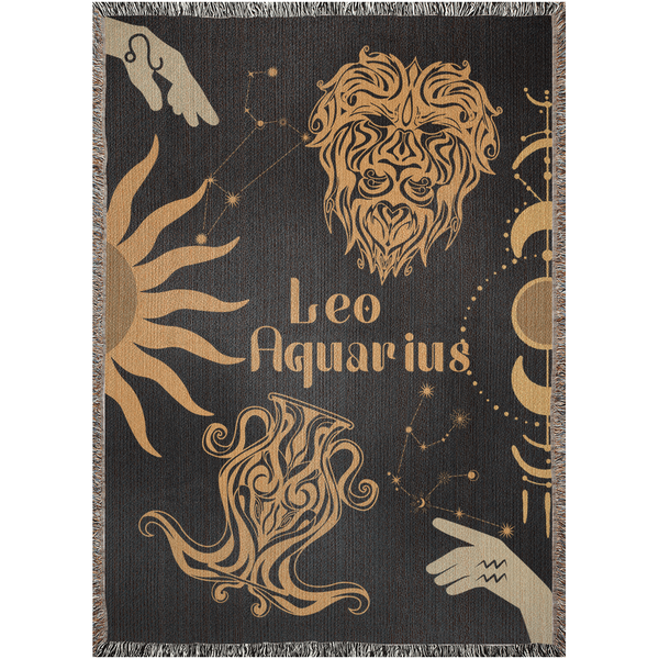 Zodiac Compatibility Match Woven Tapestry Throw Blanket | Astrology-inspired Home Decor | Leo & Aquarius Horoscope