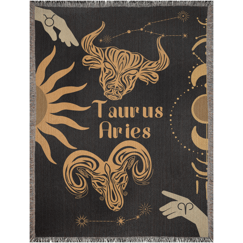 Zodiac Compatibility Match Woven Throw Tapestry Blanket | Astrology-inspired Home Decor | Aries & Taurus Horoscope