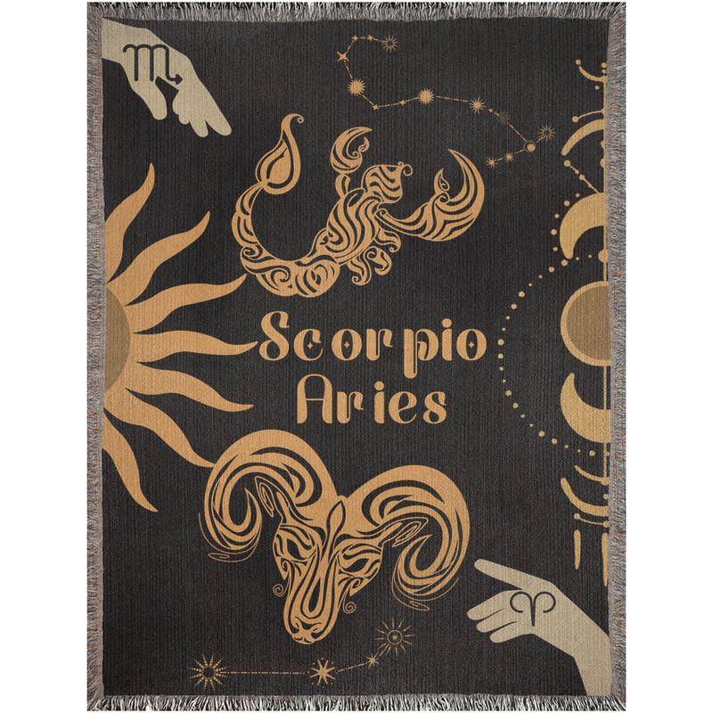 Zodiac Compatibility Match Woven Throw Tapestry Blanket | Astrology-inspired Home Decor | Scorpio & Aries Horoscope