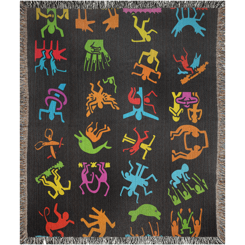 Luxurious Cotton Woven Tapestry Throw Blanket | Keith Haring Abstract Art Pattern