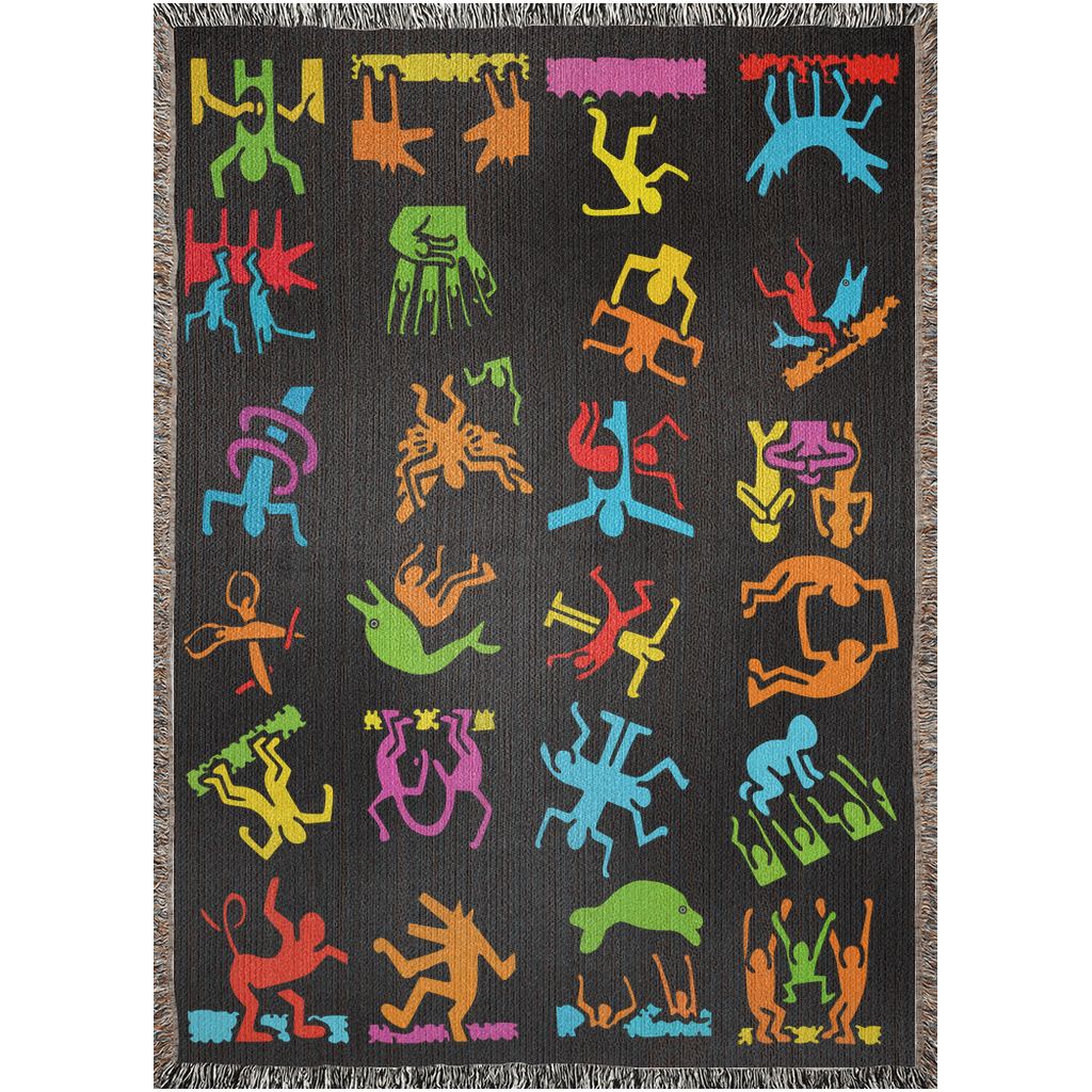 Luxurious Cotton Woven Tapestry Throw Blanket | Keith Haring Abstract Art Pattern