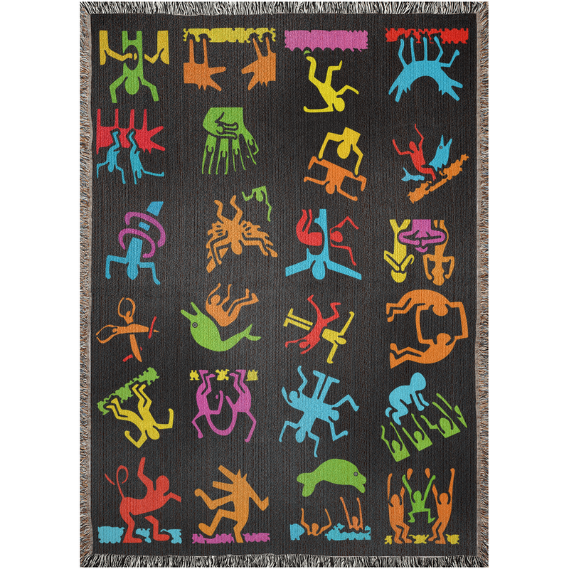 Luxurious Cotton Woven Tapestry Throw Blanket | Keith Haring Abstract Art Pattern