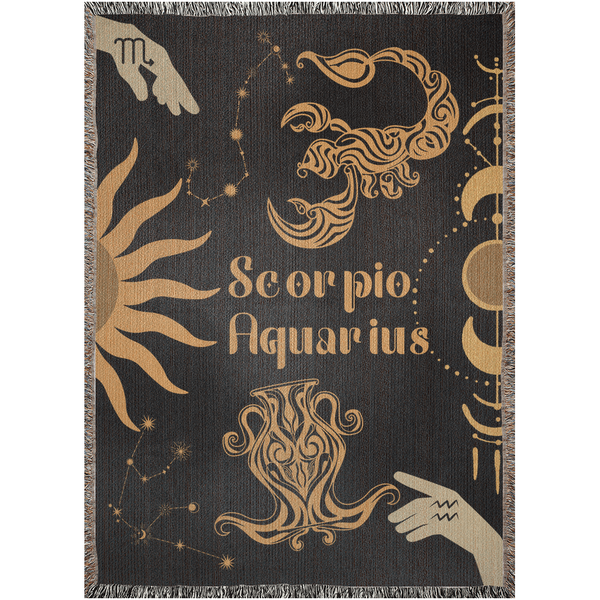Zodiac Compatibility Match Woven Tapestry Throw Blanket | Astrology-inspired Home Decor | Scorpio & Aquarius Horoscope
